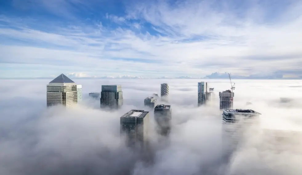 tall buildings over foggy conditions