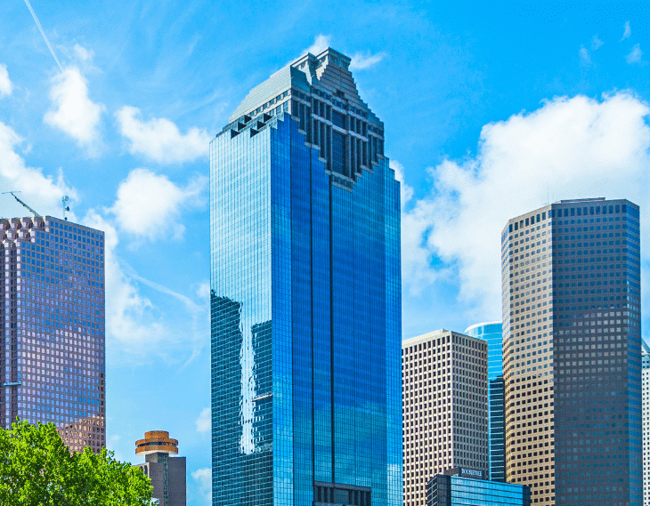 Houston Skyline in daylight with blue sky