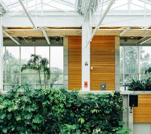office building with lots of plants