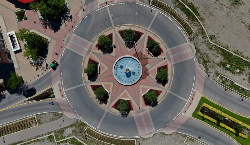aerial shot of a roundabout