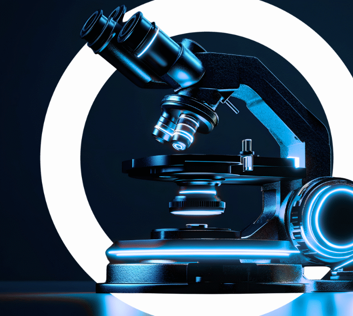 neon blue and black microscope with black background