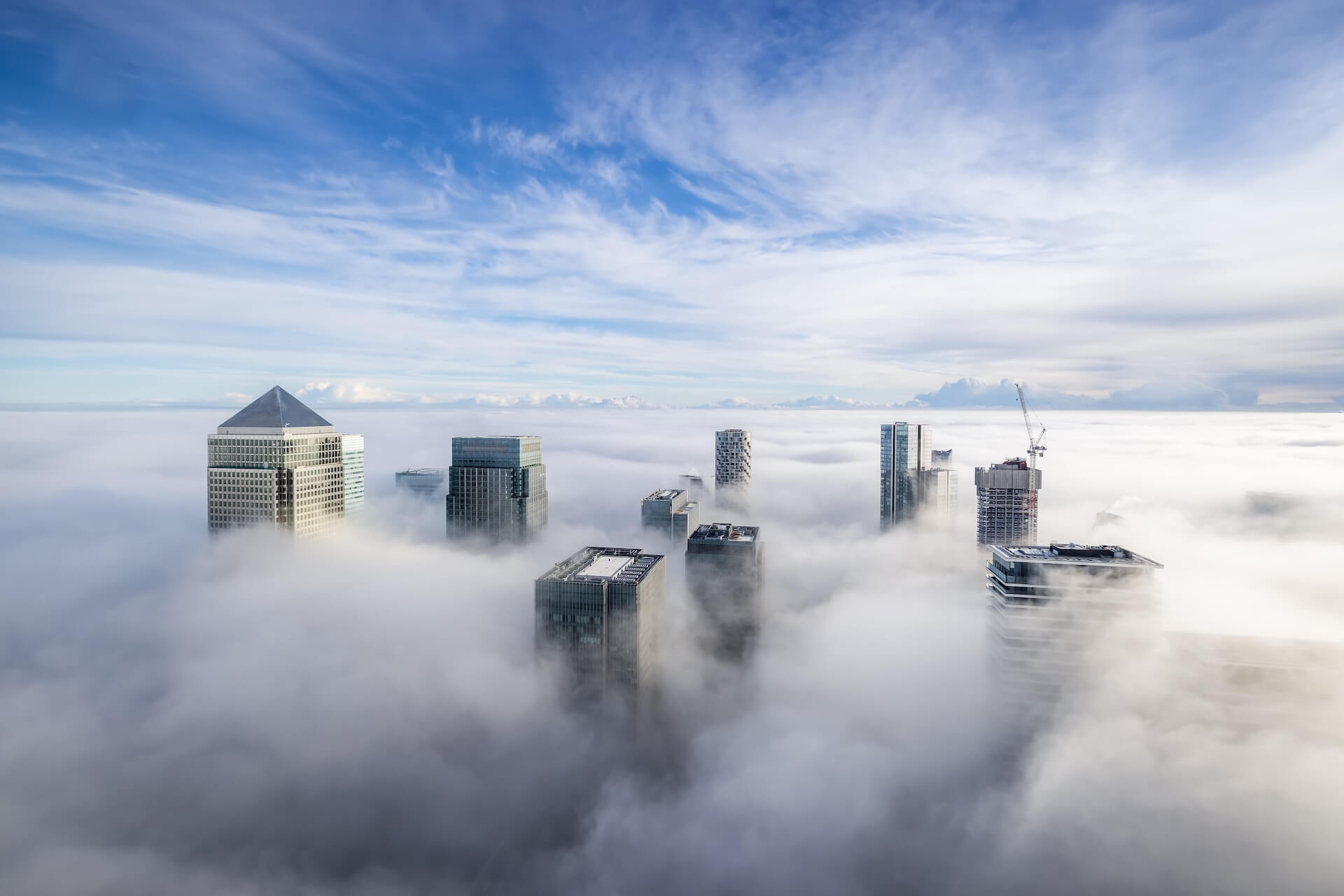 tall buildings over foggy conditions