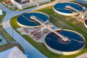 aerial view of water processing plants