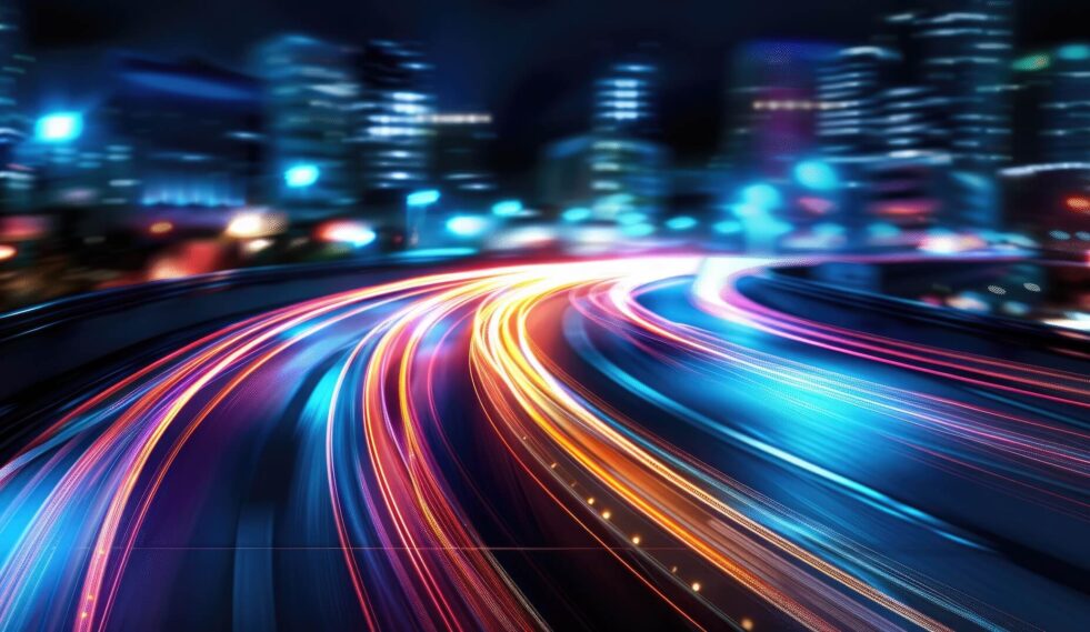 glowing lights from fast moving traffic