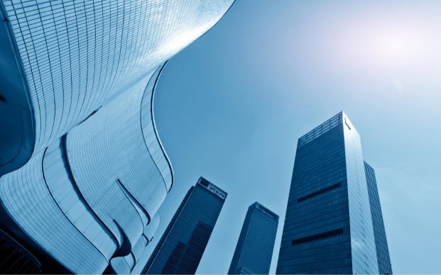 Blue office buildings with cool architecture design