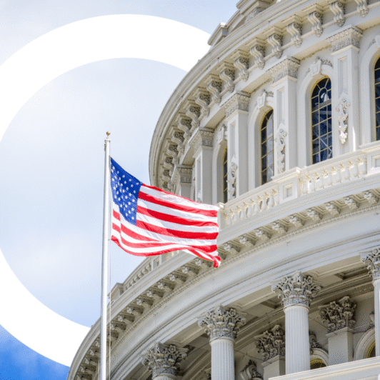 US Capital building with American flag