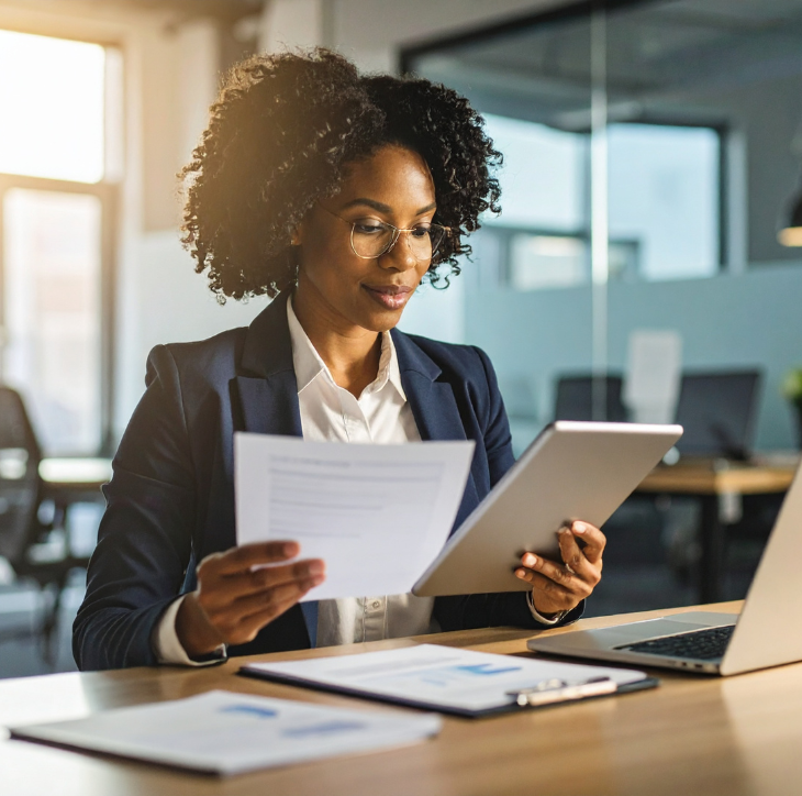 Professional Woman in office analyzing R&D Tax Credit information